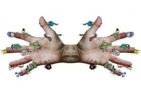 Parasites microbiens sur les mains humaines